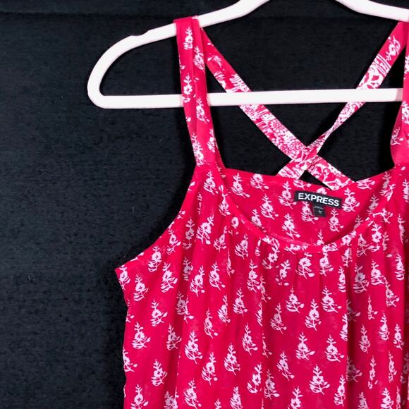 Express Womens Blouse Pink White Floral Scoop Neck Sleeveless Tank Large - Picture 4 of 12